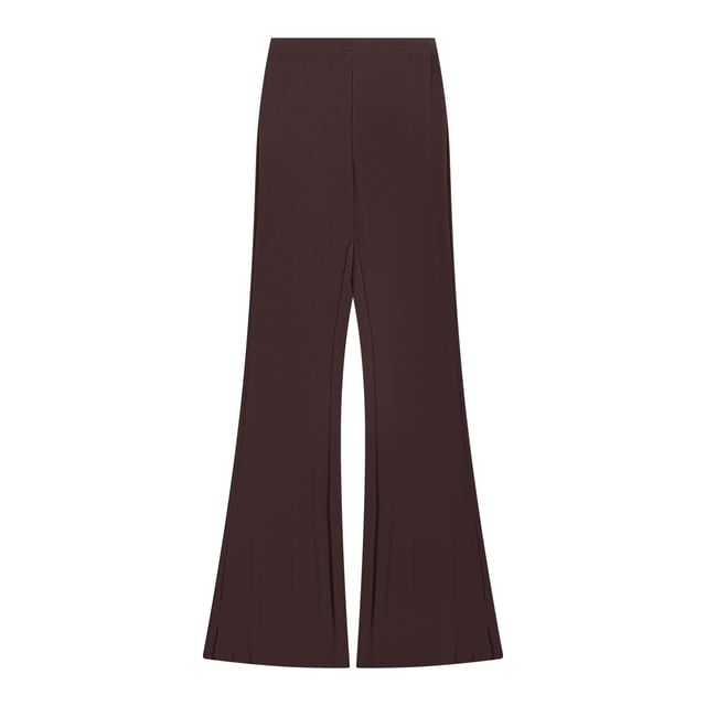 Plain Square-Neck Slit Padded Cami / Flared High-Waisted Trousers