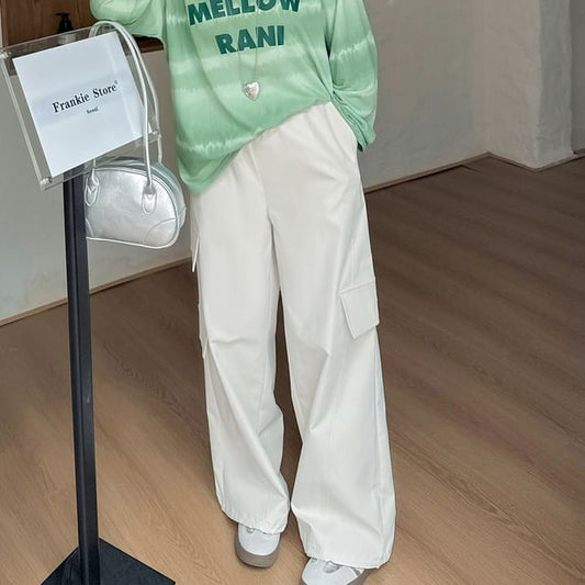 [XL-4XL] High Rise Plain Wide Leg Cargo Pants