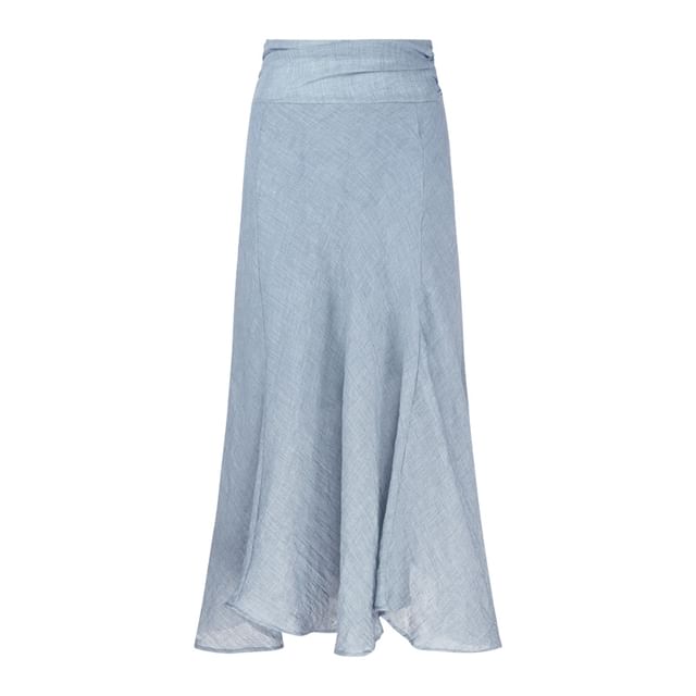 Plain Collared Button-Up V-Neck Long-Sleeved Blouse / High-Waisted A-Line Skirt (Various Designs)