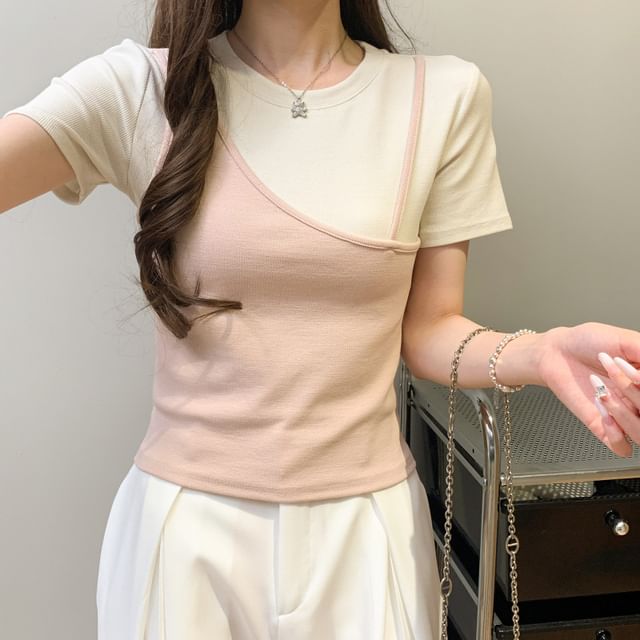 Plain Mock Two-Piece Crewneck Short-Sleeved T-Shirt