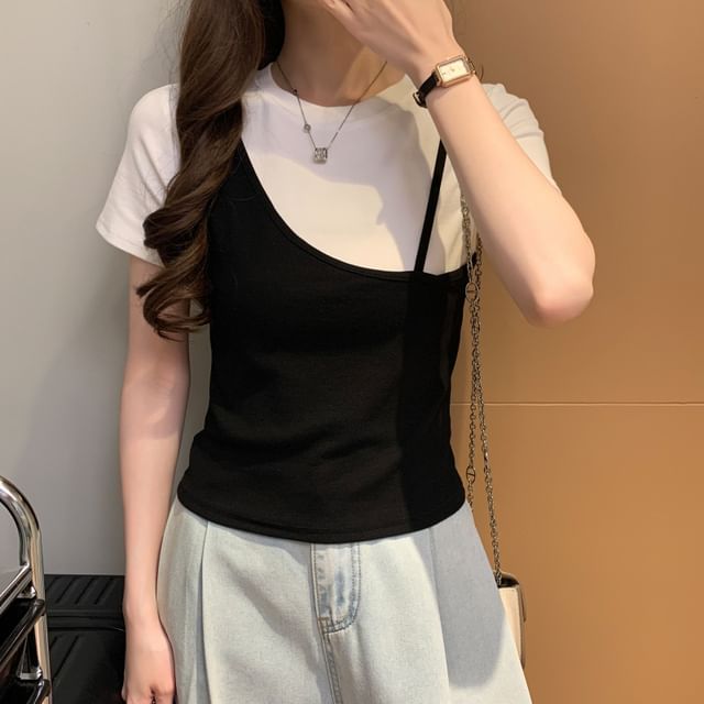 Plain Mock Two-Piece Crewneck Short-Sleeved T-Shirt