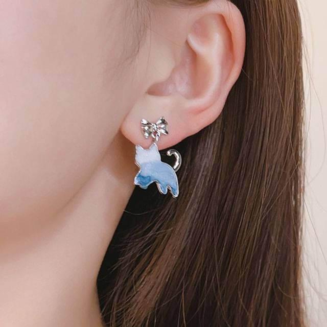 Gradient Cat Earring Alloy Drop Resin