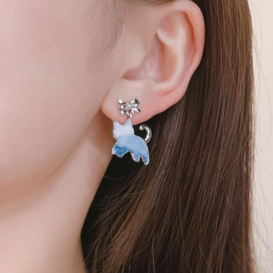 Gradient Cat Earring Alloy Drop Resin