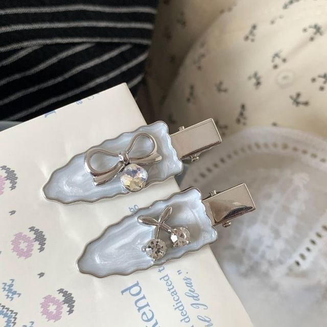 Cherry Bow Set Rhinestone / Hair 2: of Alloy Clip