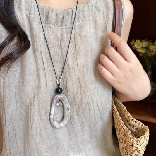 Resin Necklace Hoop Pendant Irregular Cord