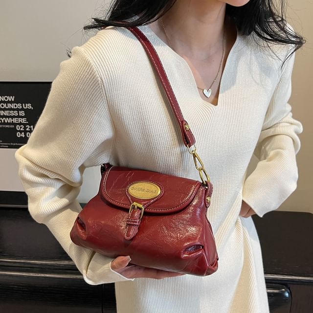 Crossbody Buckled Bag Faux Flap Leather