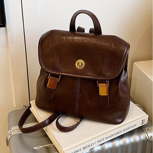 Leather Buckle Backpack Faux Flap