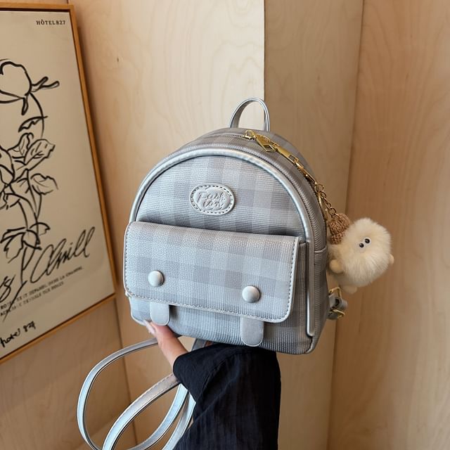 Faux Flap Backpack Plaid Leather