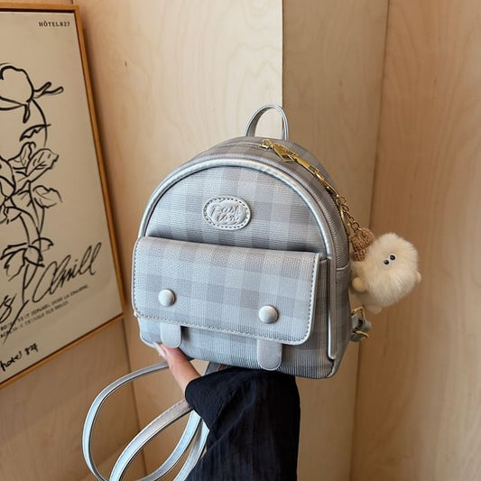 Faux Flap Backpack Plaid Leather