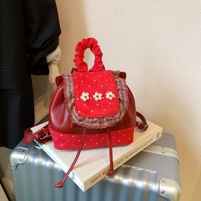 Dotted Small Backpack Ruffle Floral Panel