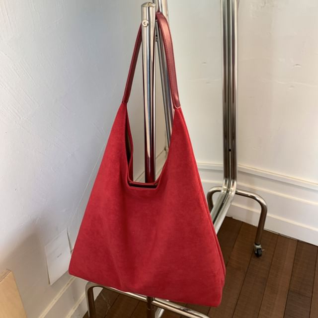 Suede Faux Bag With Pouch Tote