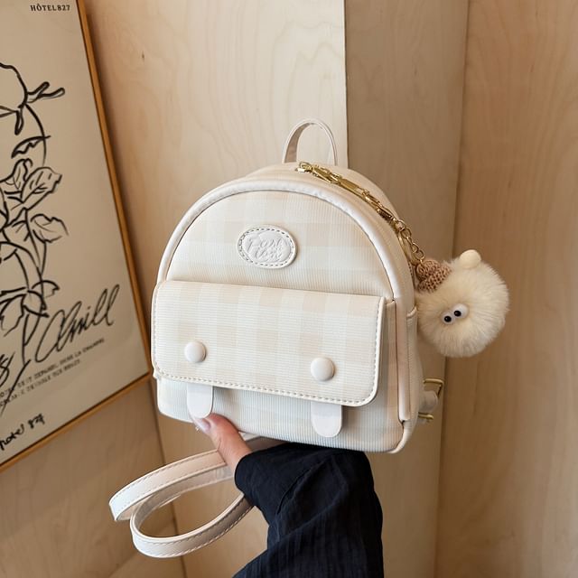 Faux Flap Backpack Plaid Leather