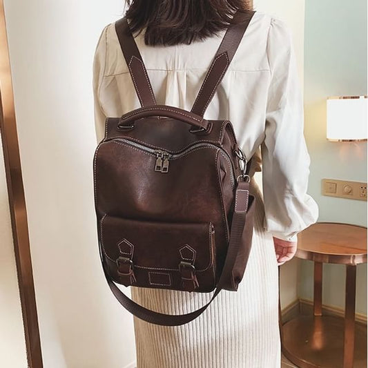 Faux Buckled Leather Backpack