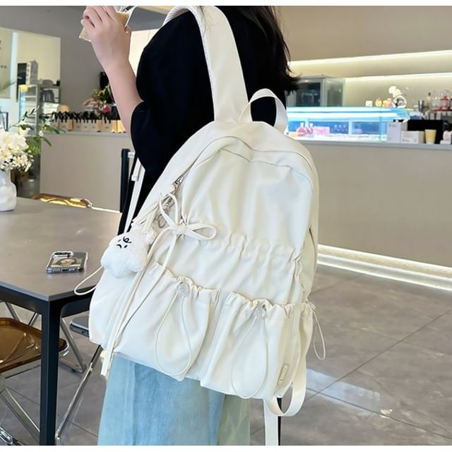 Nylon Bow Drawstring Plain Backpack