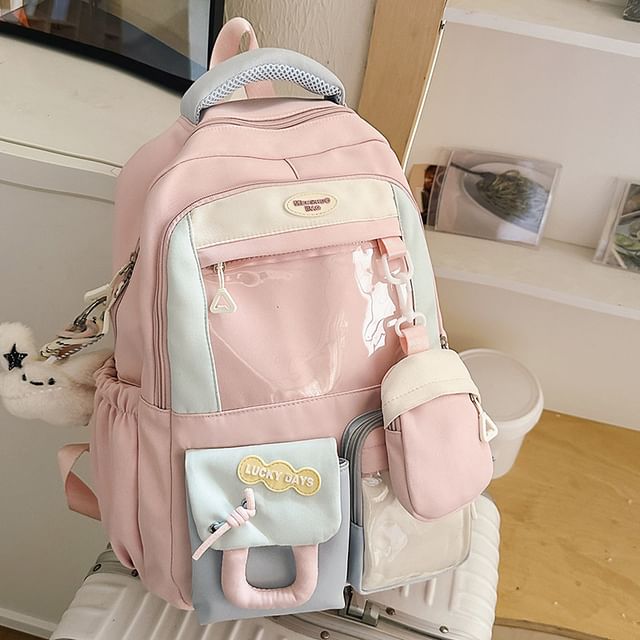 Buckled Nylon Panel With Backpack Purse Applique PVC Coin