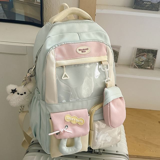 Buckled Nylon Panel With Backpack Purse Applique PVC Coin