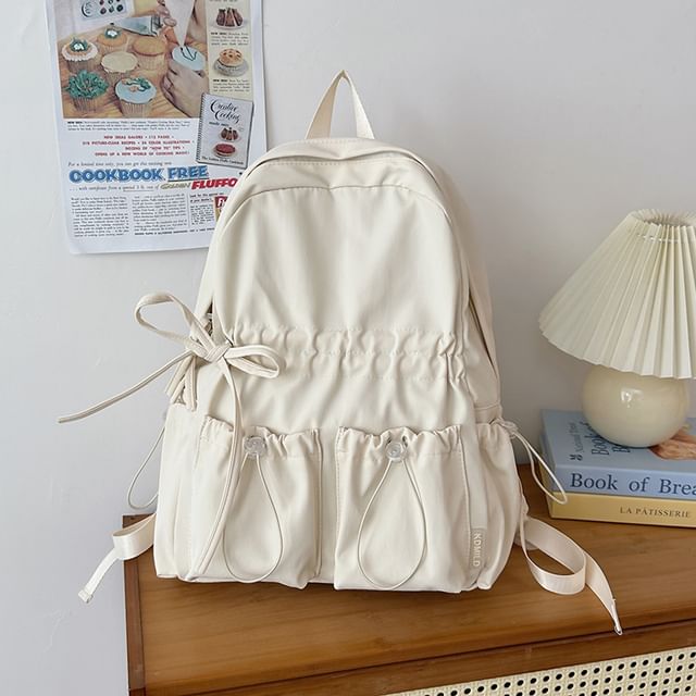 Nylon Bow Drawstring Plain Backpack