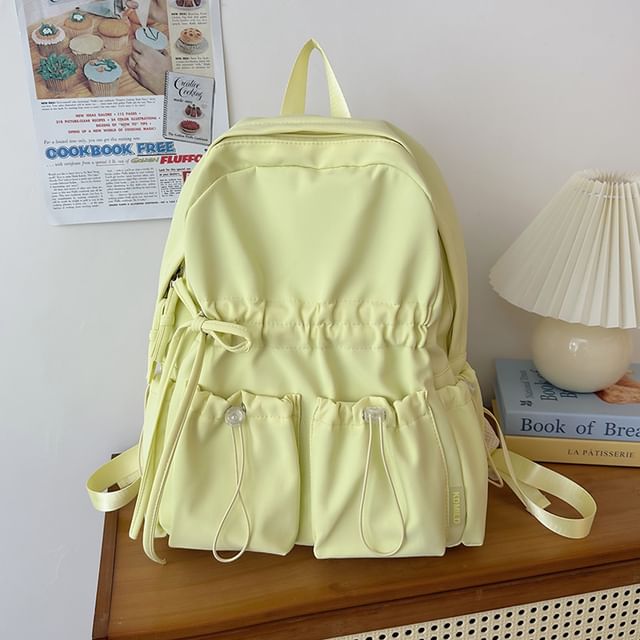 Nylon Bow Drawstring Plain Backpack