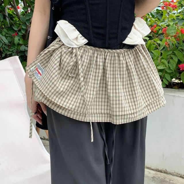 Striped and Plaid Overlay Mini Skirt