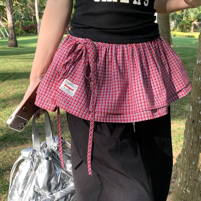 Striped and Plaid Overlay Mini Skirt