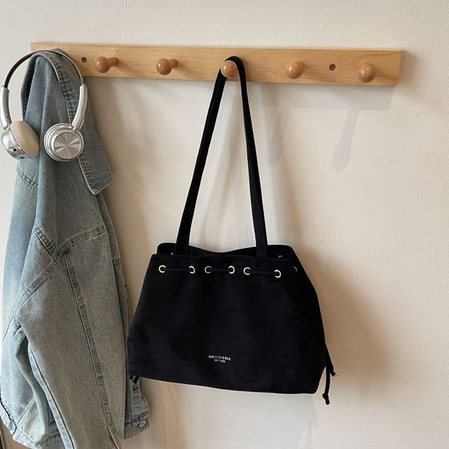 Plain Suede Tote Drawstring Bag Faux