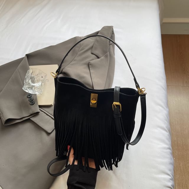 Faux With Suede Plain Crossbody Pouch Fringe Bag