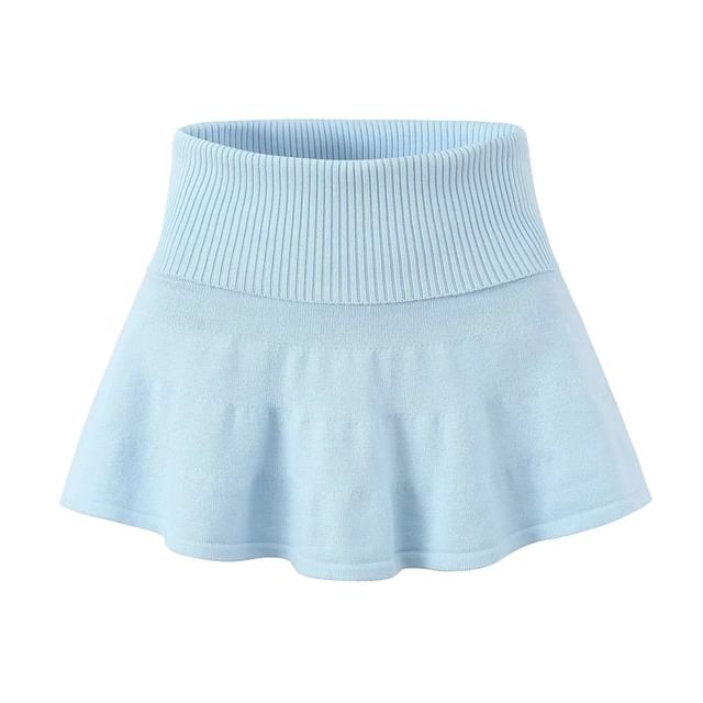 High-Waist Knit A-Line Mini Skirt