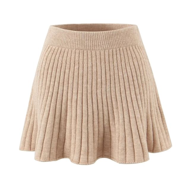 Ribbed Knit Mini A-Line Skirt - High Waist