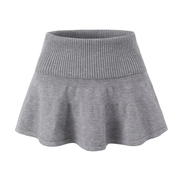 High-Waist Knit A-Line Mini Skirt