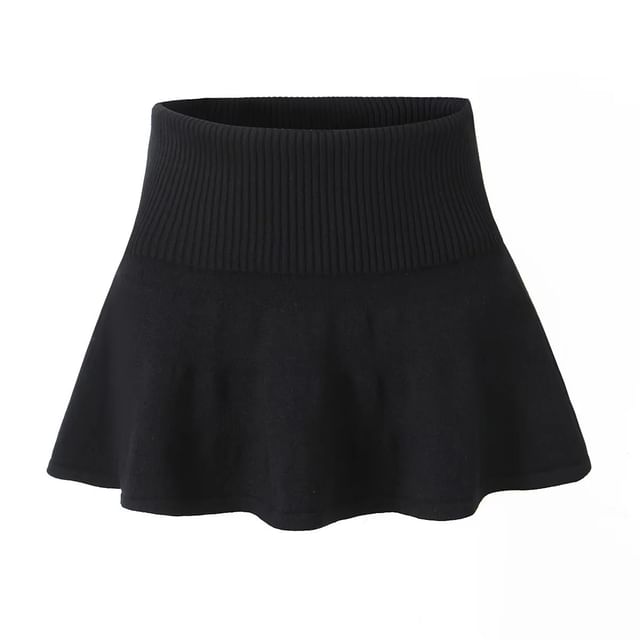 High-Waist Knit A-Line Mini Skirt