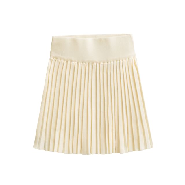 High-Rise Knit Pleated Mini Skirt