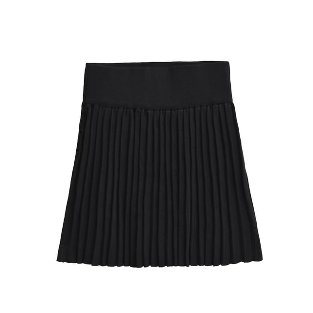 High-Rise Knit Pleated Mini Skirt