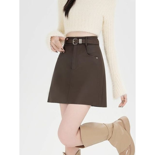 Plain Mini A-Line Skirt - High Rise