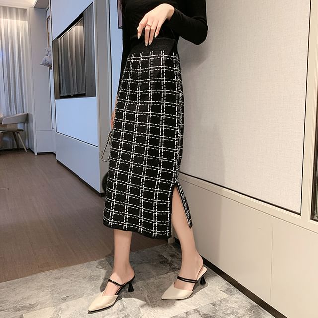 Plaid Midi Skirt - High Rise
