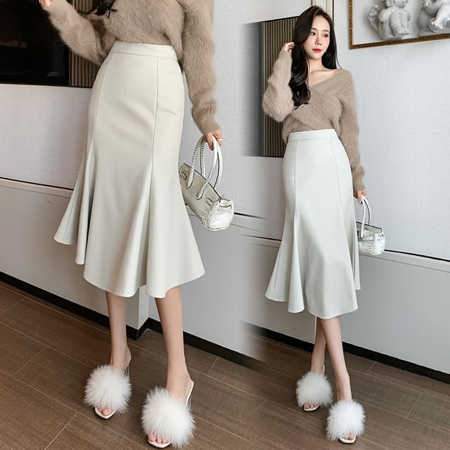 Plain Midi Mermaid Skirt - High Rise