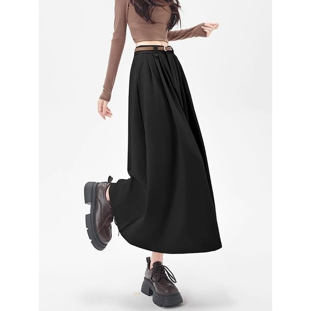 Plain Maxi A-Line Skirt - Mid Rise