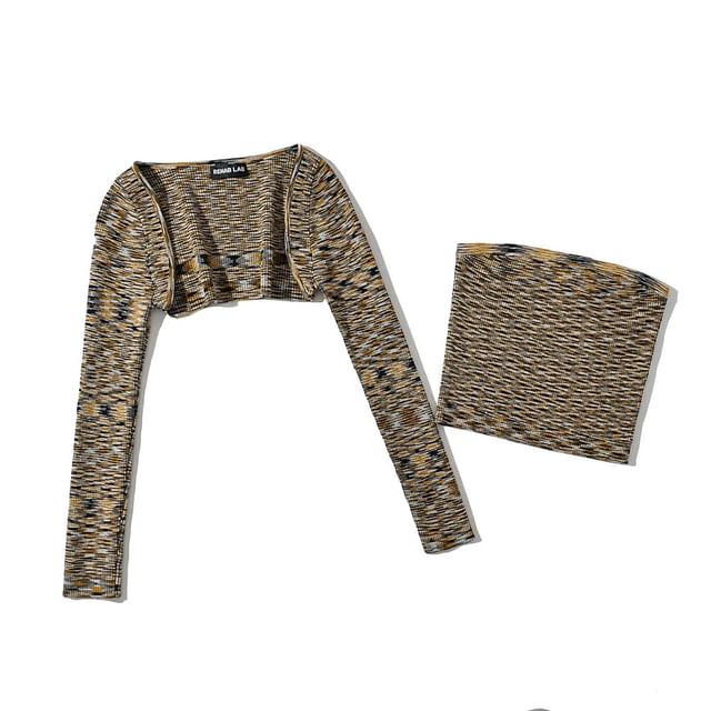 Set: Long-Sleeve Tweed Shrug + Tube Top