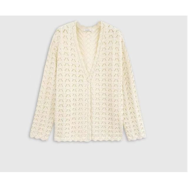 Spaghetti Strap Plain Knit Camisole Top / High Waist Shorts / Pointelle Cardigan / Set