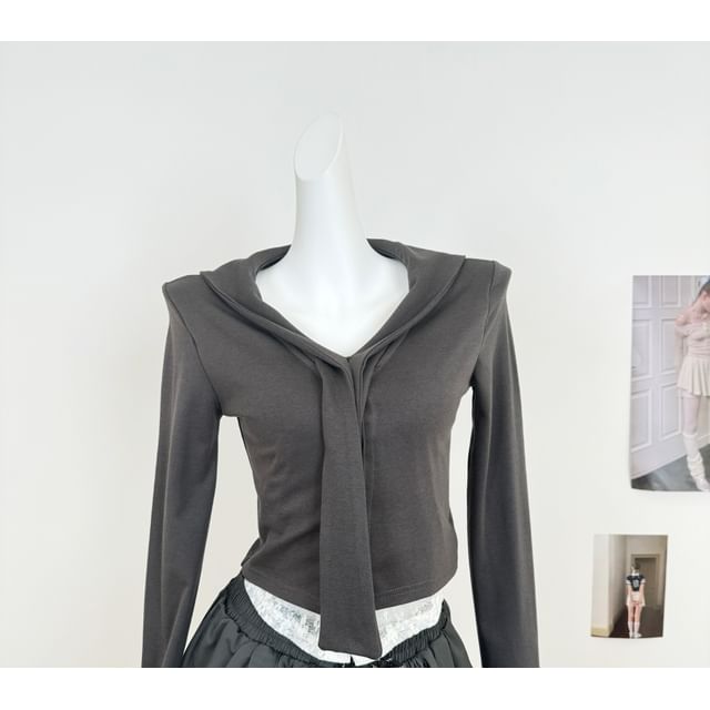 Hooded Button Top & Drawstring Mini A-Line Skirt
