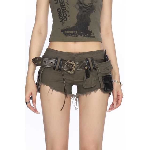 Low Rise Frayed Denim Hot Pants