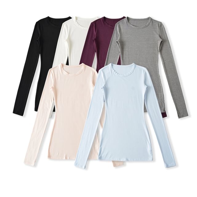 Plain Crewneck Long-Sleeved Tee