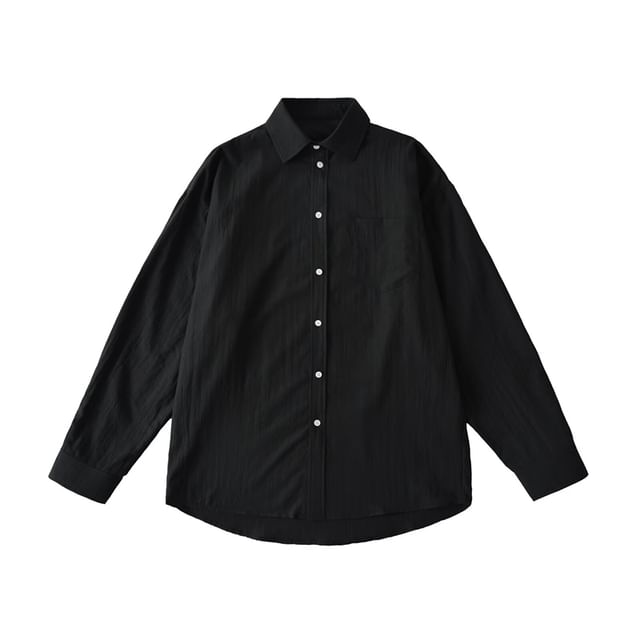 Plain Collared Long-Sleeved Button-Up Shirt