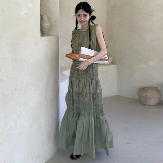 Shirred Top & Smocked Midi A-Line Skirt