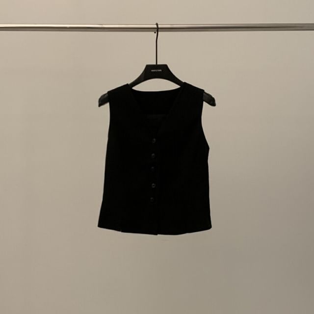 V-Neck Button-Up Vest & Midi A-Line Skirt