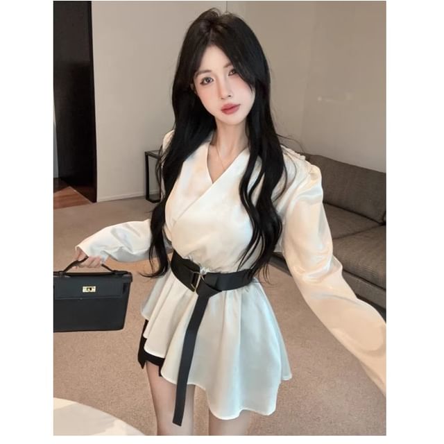 Plain Asymmetric Long-Sleeved Shirt