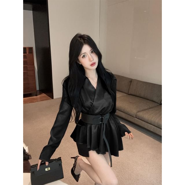Plain Asymmetric Long-Sleeved Shirt