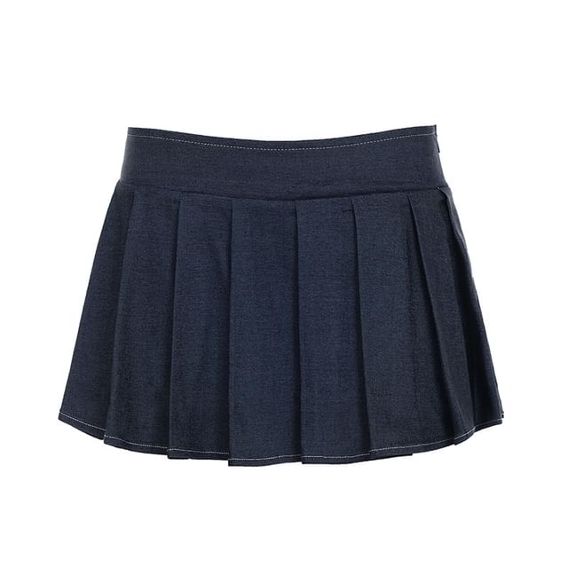 Set: Strapless Denim Lace-Up Tube Top & High-Waist Mini A-Line Skirt