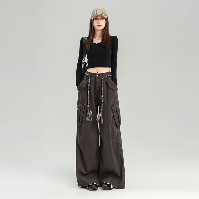 Mid Rise Plain Baggy Cargo Pants (Various Designs)