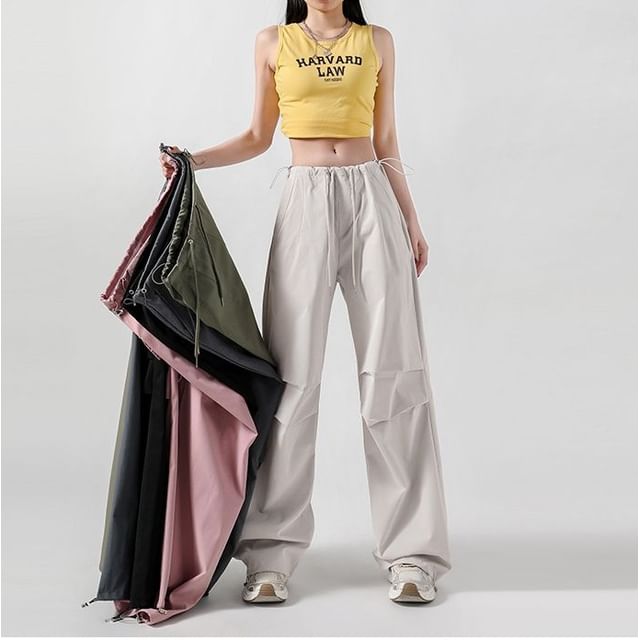 Drawstring Waist Plain Baggy Cargo Pants (Various Designs)