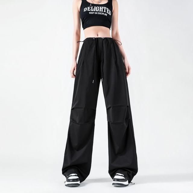 Drawstring Waist Plain Baggy Cargo Pants (Various Designs)